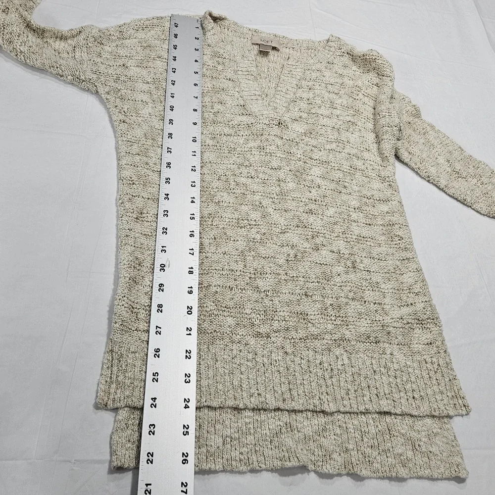 LOFT Womens XS Beige Marled Knit V-Neck High-Low Pullover Sweater
